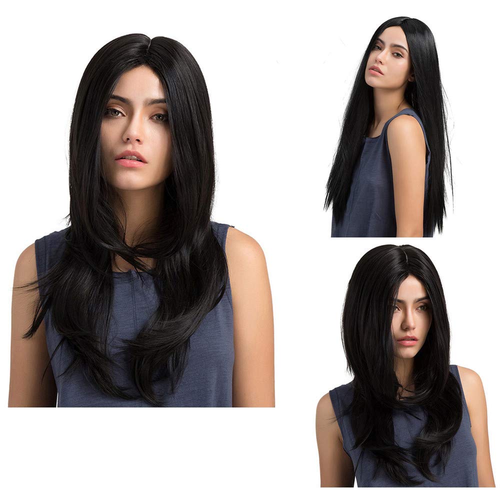 Theshy Wigs Fashion Synthetic Black Middle Parting Long Multi