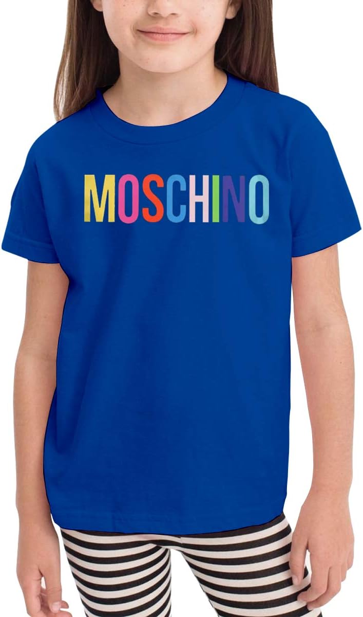 Moschino Girls' and Boys Crew T-Shirts 100% Soft Cotton Short Shirts Blue