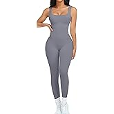 OLCHEE Womens Workout Rompers Jumpsuits Seamless Ribbed Yoga Gym One Piece Sleeveless Square Neck Tank Top Leggings Unitard