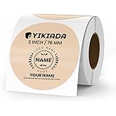 YIKIADA Khaki Circle Thermal Labels Vinyl 3 Inch Self-Adhesive Round Stickers Roll Waterproof Printer Decals Name Tag for QR Code DIY Office Address 500 PCS