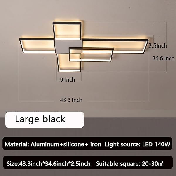 VLASTTI DIMMABLE WITH REMOTE CONTROL LED CEILING LIGHT 3000K-7000K FLUSH MOUNT LUMINAIRE BLACK FINISHED CHANDELIER FOR LIVING ROOM DINING ROOM BEDROOM KITCHEN (BLACK-FH102B-L)