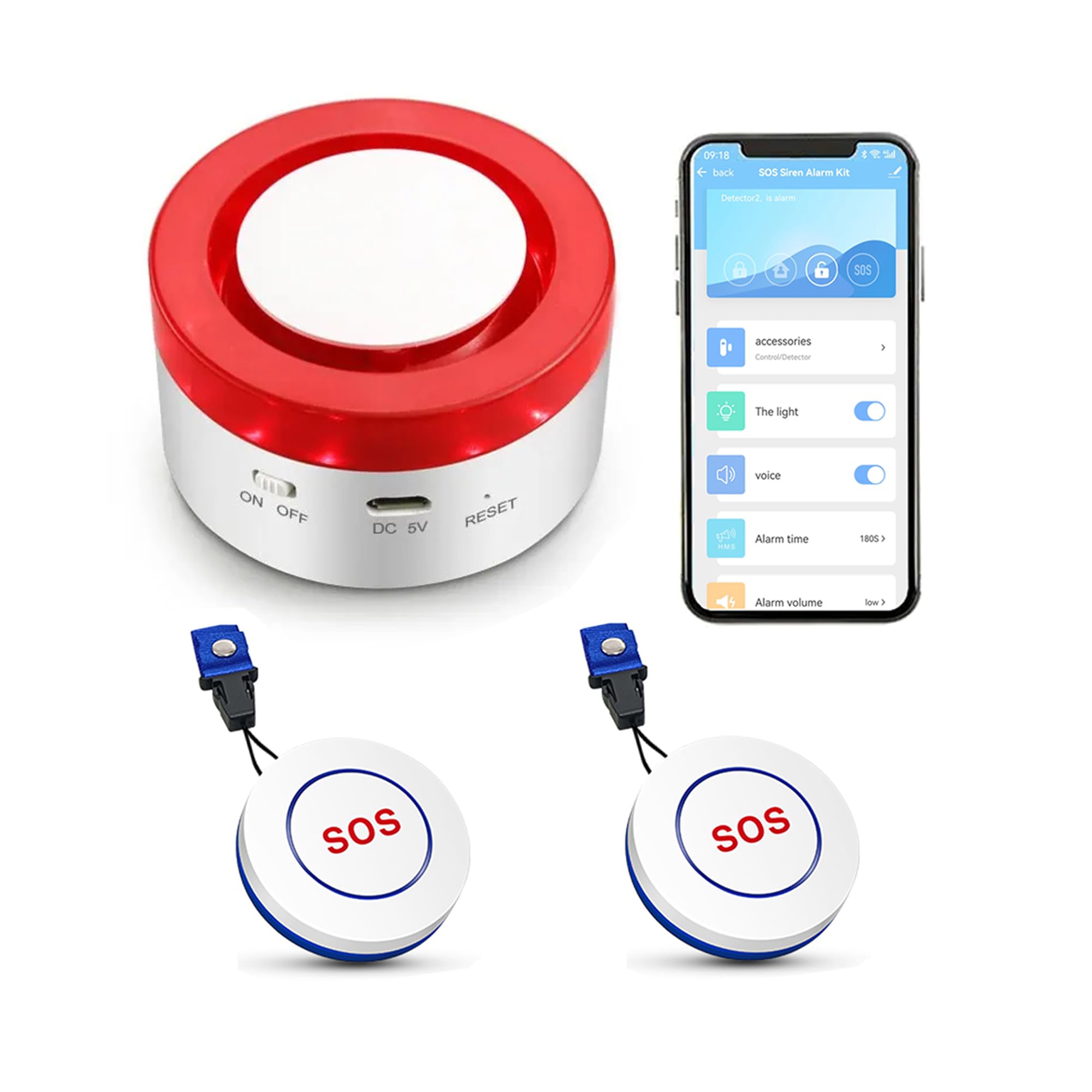 WiFi Caregiver Pager Call Button: Wireless Nurse Alert Call Bell, Personal Alarm Call Button with App Alerts, Emergency Alert Pager for Elderly Patients (2 SOS Buttons+1 Siren)