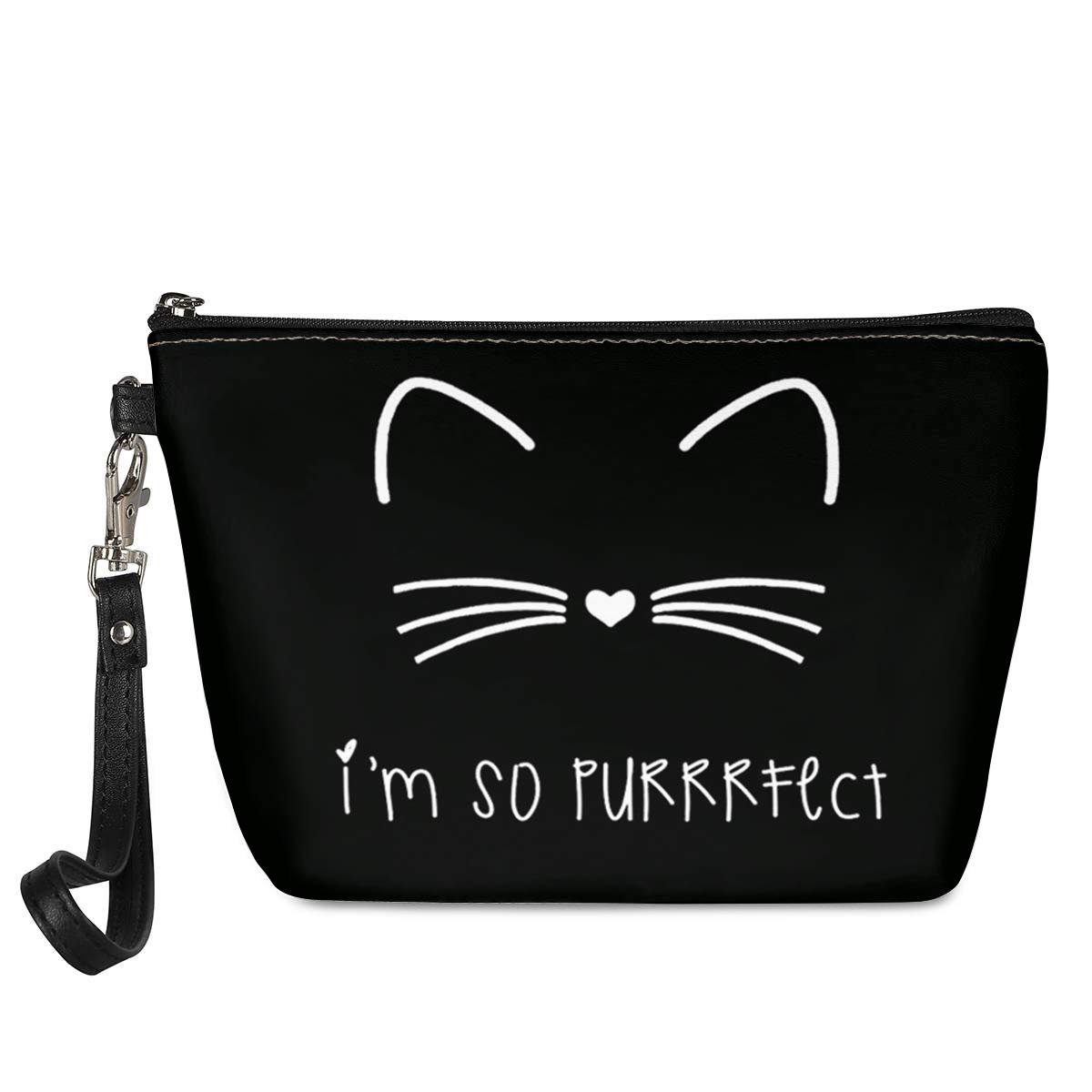 Pizding Travel Makeup Bag Cute Cat Cosmetic Bag Portable Toiletry Wash Bag Makeup Brush Bag Small Make Up Pouch Storage Bag Organizer Pencil Case for Women Teenager Girls - Black