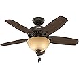 Hunter 42 inch Indoor Ceiling Fan with LED Light - Bronze Ceiling Fan with Pull Chain, For Bedroom or Living Room, Standard M