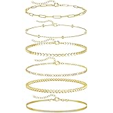 Gold Bracelets for Women - 14K Dainty Bracelets Set for Women, Gold Jewelry Sets for Women Trendy, Stackable Cuban Link Paperclip Chain Bracelet Pack Fashion Accessories Gifts for Mom