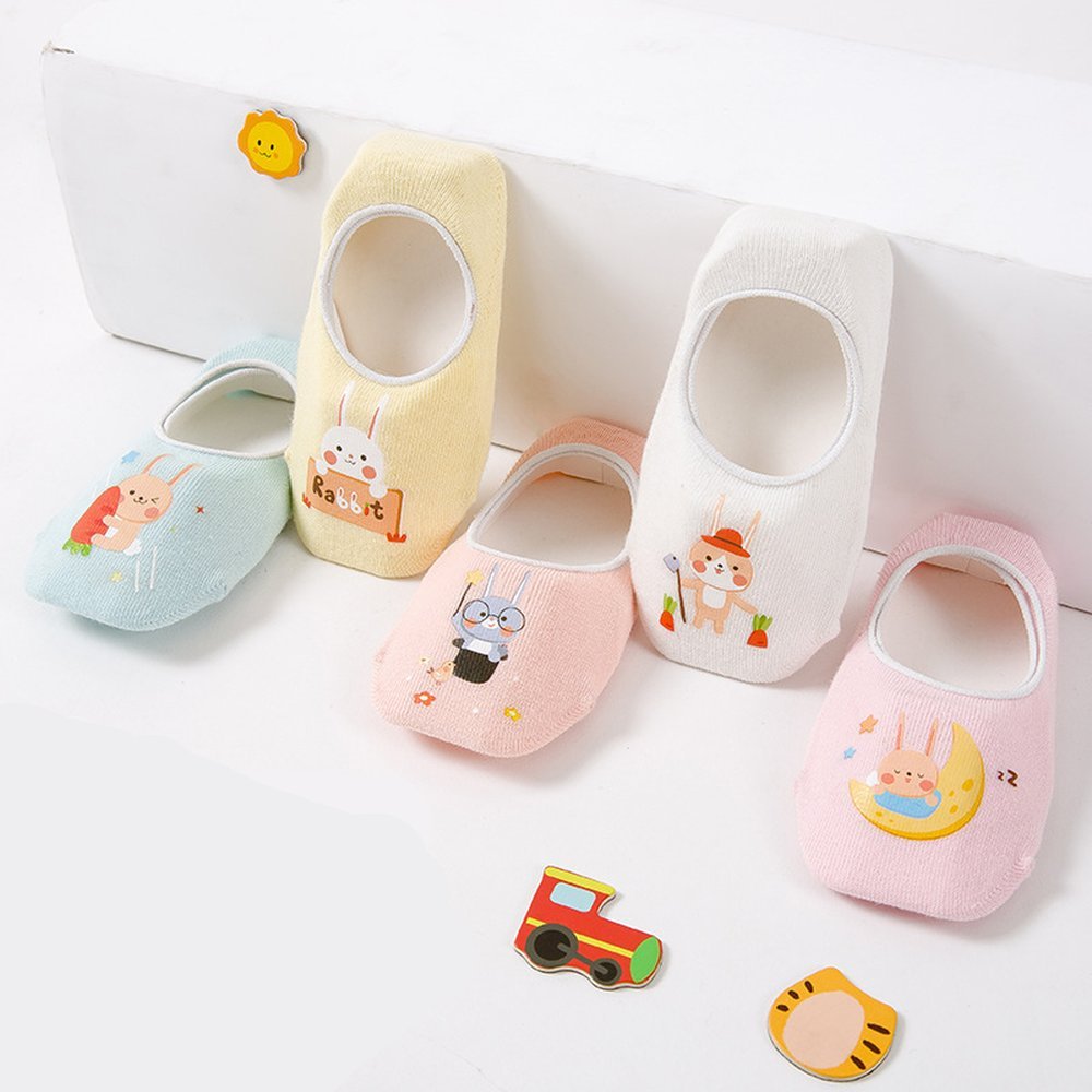 Unisex Baby Toddler No Show Non Skid Slip Heel Grip Low Cut Cotton Socks 10 Pairs (3-4T, Rabbit)