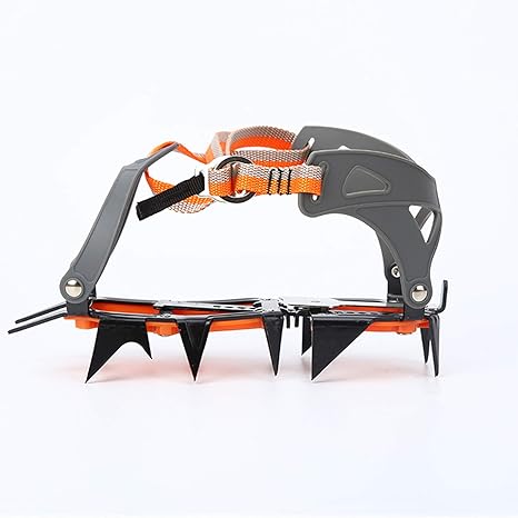 Amazon Co Jp アイゼン 滑り止めアイススパイク 冬のスノーシューアイスグリッパー アイススノークロー 屋外クライミングハイキング登山用の12本の歯のマンガン鋼を備えたスノートラクションクリート オレンジ色 ホーム キッチン