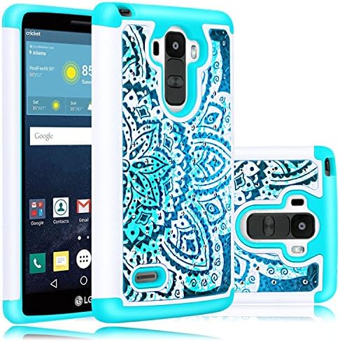 LG G Stylo Case, LG G Stylus Case, Heng Tech (TM) [Shock Absorption] Studded Rhinestone Bling Hybrid Dual Layer Armor Defender Protective Case Cover for LG G Stylo (White / Teal)