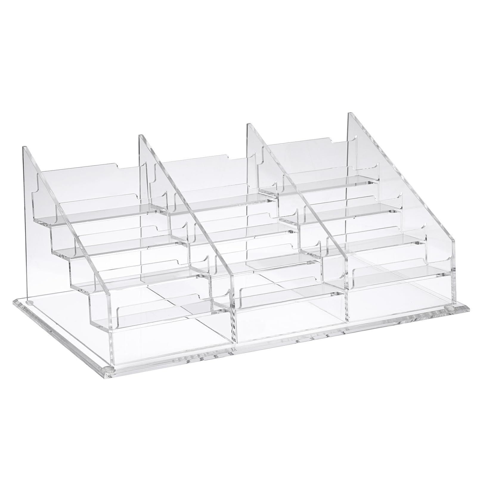 SUMNACON Acrylic Clear Business Card Holder, 4 Tier 12 Pocket Name Card Display Stand Desktop Business Card Stand Clear Index Card Display Organizer for Office Business Desk