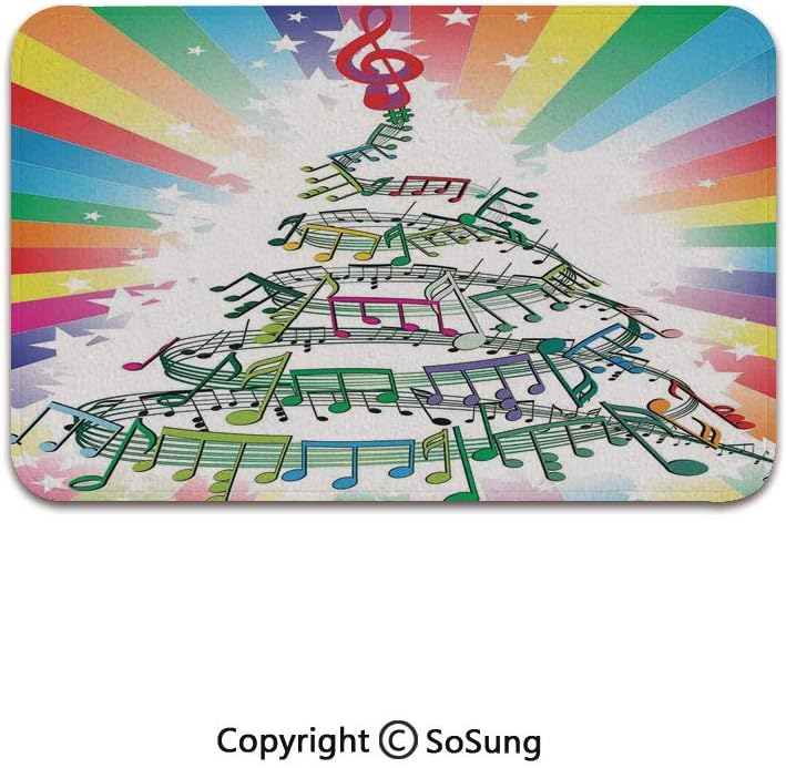Jazz Music Decor Area Rug,Colorful Music Notes as Christmas Tree with Rainbow Background New Year Party Home Decor,for Living Room Bedroom Dining Room,7'x 3',Multi