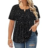 RITERA Women’s Plus Size Casual Tops V Round Neck Tshirts Blouse for Women Girls Basic Summer Black Tops Solid Color XL 5XL