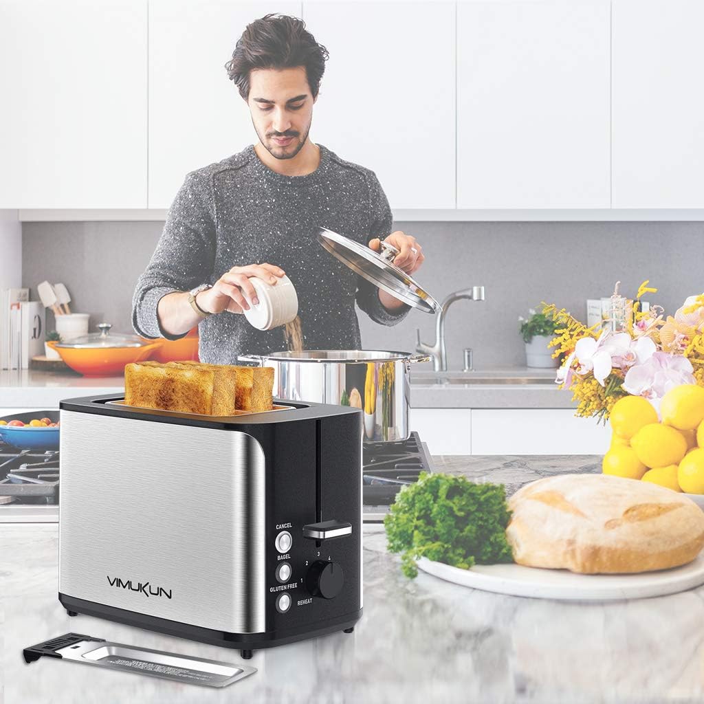 2 Slice Toaster Stainless Steel Bread Toasters 7 Toasting Browning Shade Settings with Extra Wide Slot and Removable Crumb Tray, Bagel/Cancel/Gluten Free/Reheat Function, 900 Watt, Sliver&Black: Kitchen & Dining