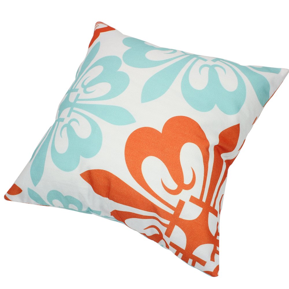 FabricMCC Throw Pillow Cover Flowers Red and Teal on White Square Accent Decorative Pillow Case Cushion Cover 18x18