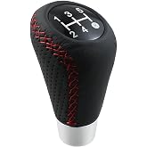Meibaolin 5 Speed Shift Knob Leather Gear Handle Manual Shifter Red Line | Unique Transmission Stick Fit Most Cars Trucks SUV Off-road Vehicles Modification Replacement Accessories