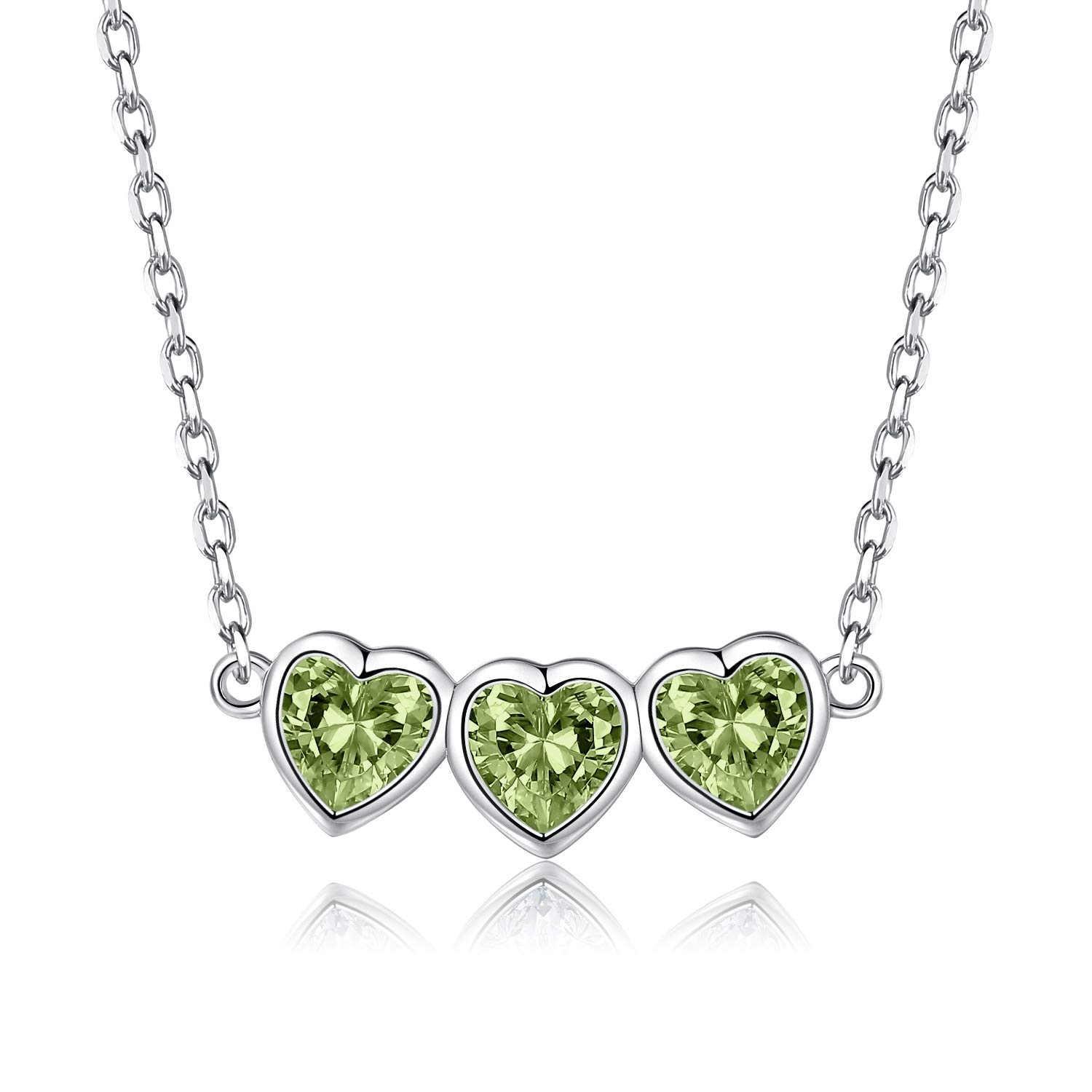 August Birthstone Short Necklace for Women - 925 Sterling Silver Olive Heart Necklaces for Teen Girls or Kids Birthday Anniversary Jewelry Gifts