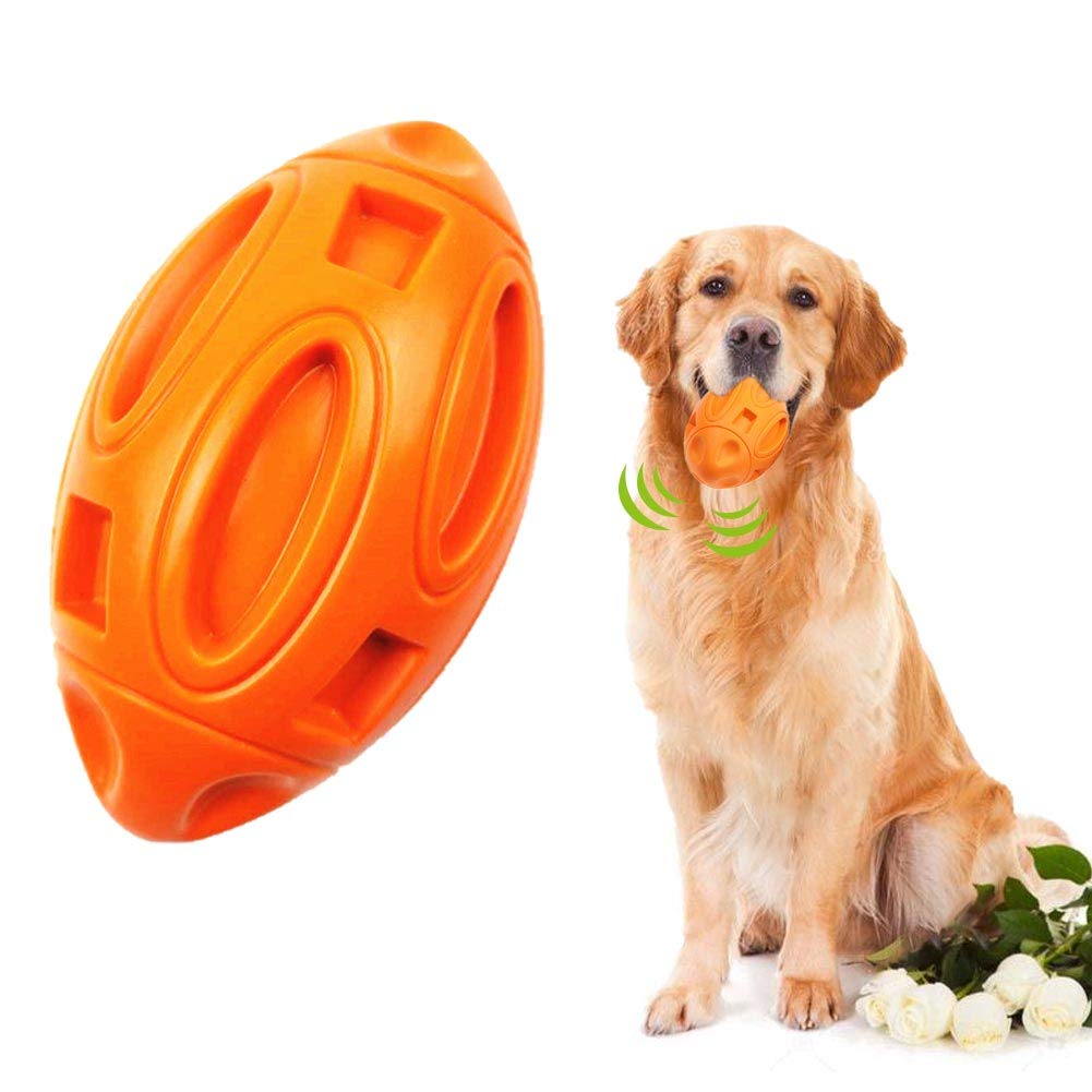 DEARLIVES YF Dog Ball Indestructible Dog Toys, Tough Rubber Dog Rugby Ball Dog Chew Toy with Squeaker for Aggressive Chewers, Large/Medium Breed Dog