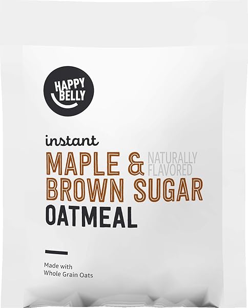 AMAZON BRAND – HAPPY BELLY INSTANT OATMEAL, APPLE & CINNAMON, MAPLE & BROWN SUGAR, 30.33 OZ, 1.51 OUNCE (PACK OF 20)