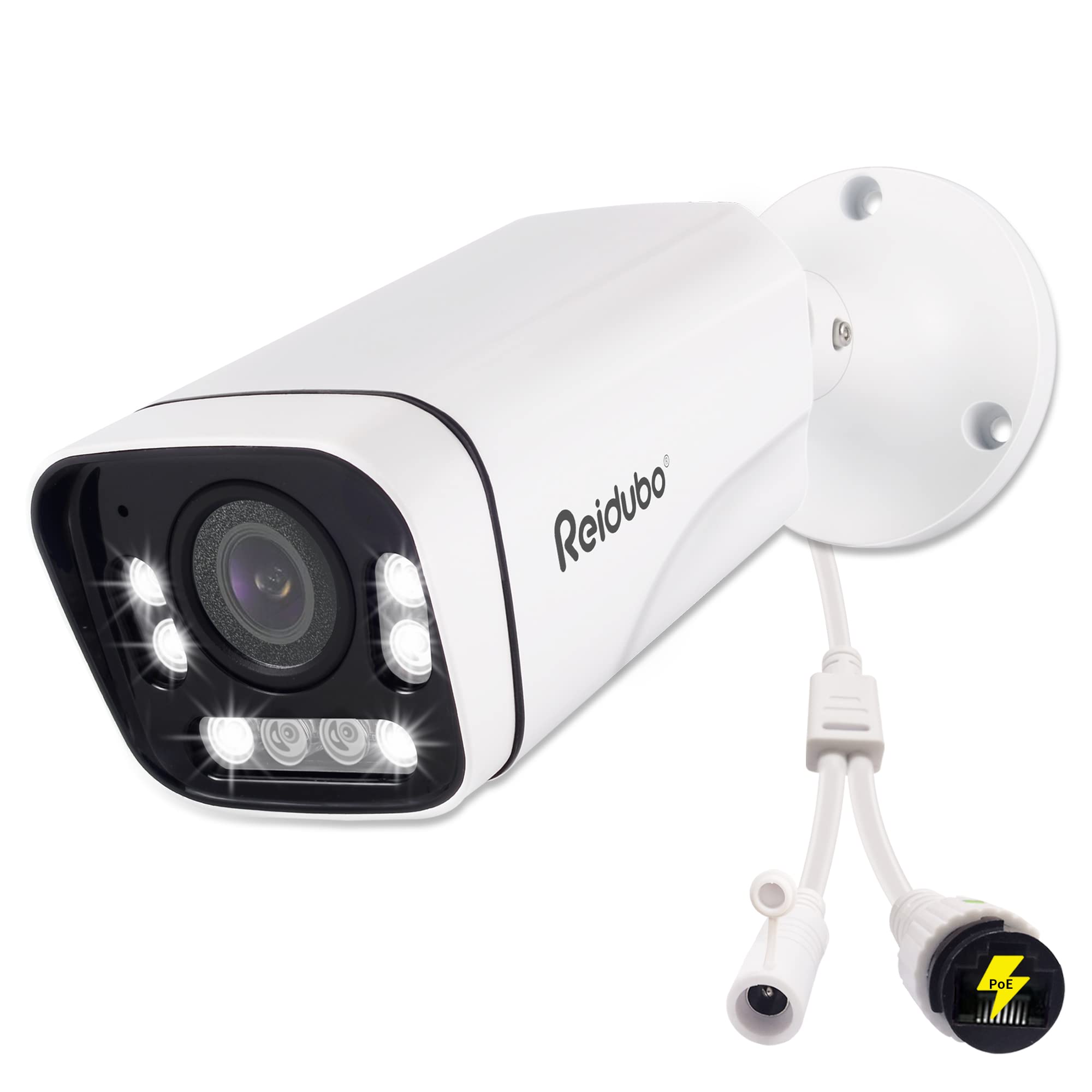 Reidubo 4K PoE Outdoor Security Cameras,8MP HD Bullet IP Security Camera@20fps, Two Way Talk, 98ft IR Color Night Vision,80° FOV, 3.6mm Lens, IP66 Waterproof, Motion Detection, Support SD Card