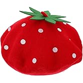 SAFIGLE Strawberry Beret Kids Hat Cute Wool Blend Strawberry Costume Cap for Girls Party Headwear Adjustable 9.44 Inch Diameter