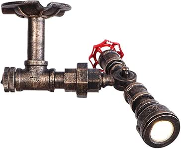 LHFING Vintage Foco de Techo Industrial Tubo de Agua Foco de Pared