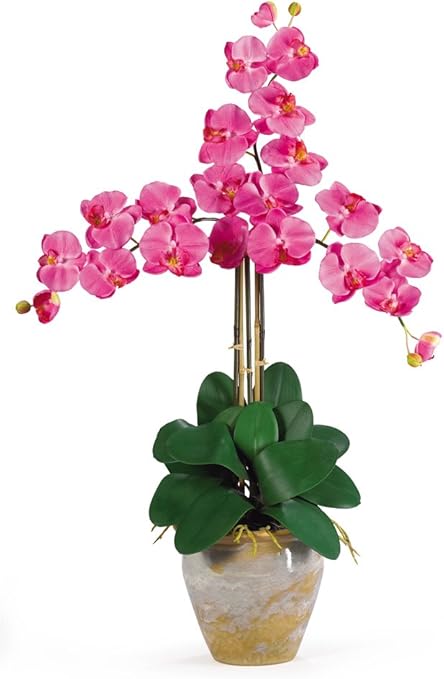 Amazon Co Jp Nearly Natural 1017 Dp 三重胡蝶蘭シルクオーキッドフラワーアレンジメント ダークピンク Home Kitchen