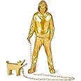 BOIHEGU Banksy Haring Dog Sculpture, 8.5 inch Banksy Street Graffiti Art Statue Replica, Cool Stuff to Put on Shelves, Gold Accent Statue for Home Office Desk Table Bookshelf Decoration