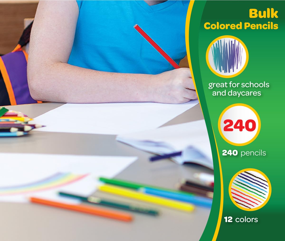 Crayola Colored Pencils Classpack (240 Ct), Bulk Classroom Supplies, Colored Pencils for School, 12 Assorted Colors, Nontoxic