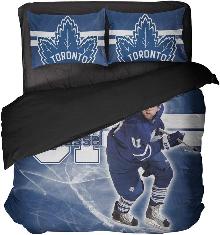3pcs Toronto Hockey Player Number 81 Bed Set Full Play Hockey Bedding Sport Team Flat Sheet Leaf Pattern Pillow Covers Athlete Duvet Sets Soft Bedspread for Men
