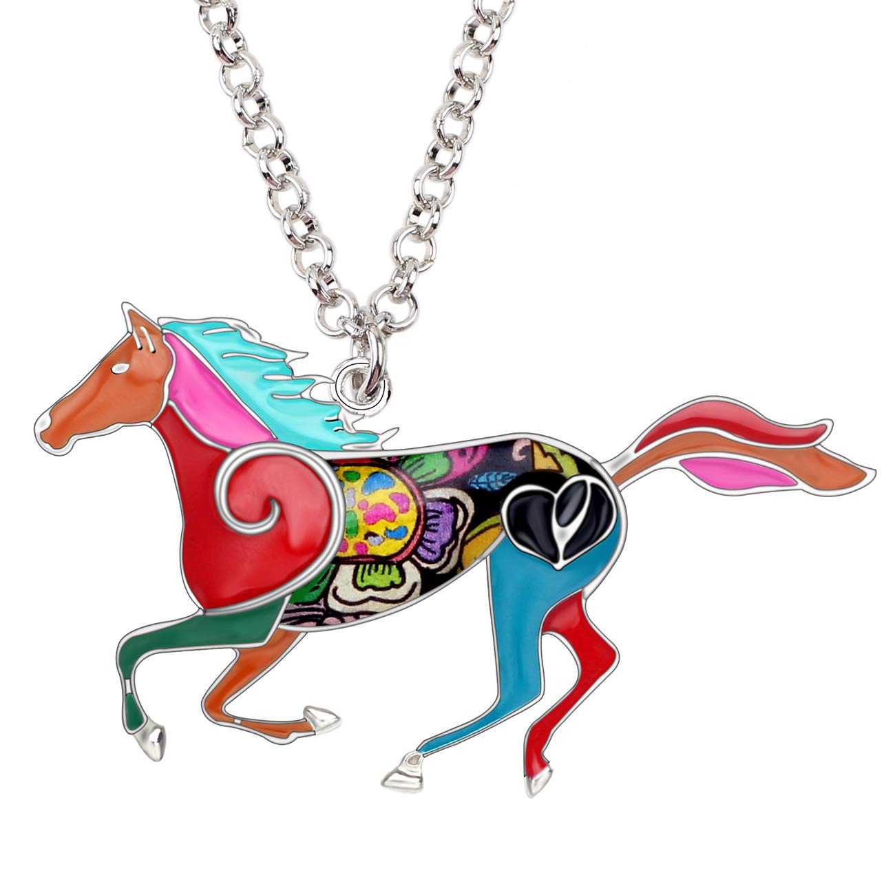 NEWEI Cute Enamel Horse Necklace Gifts Horse Pendant Jewelry for Women Girls Horse Loves Charms (Multicolor)