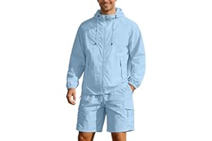 Men's 2-Piece Lightweight Tracksuit Set Hooded Windbreaker Jacket and Cargo Shorts Casual Outdoor Sports Outfit