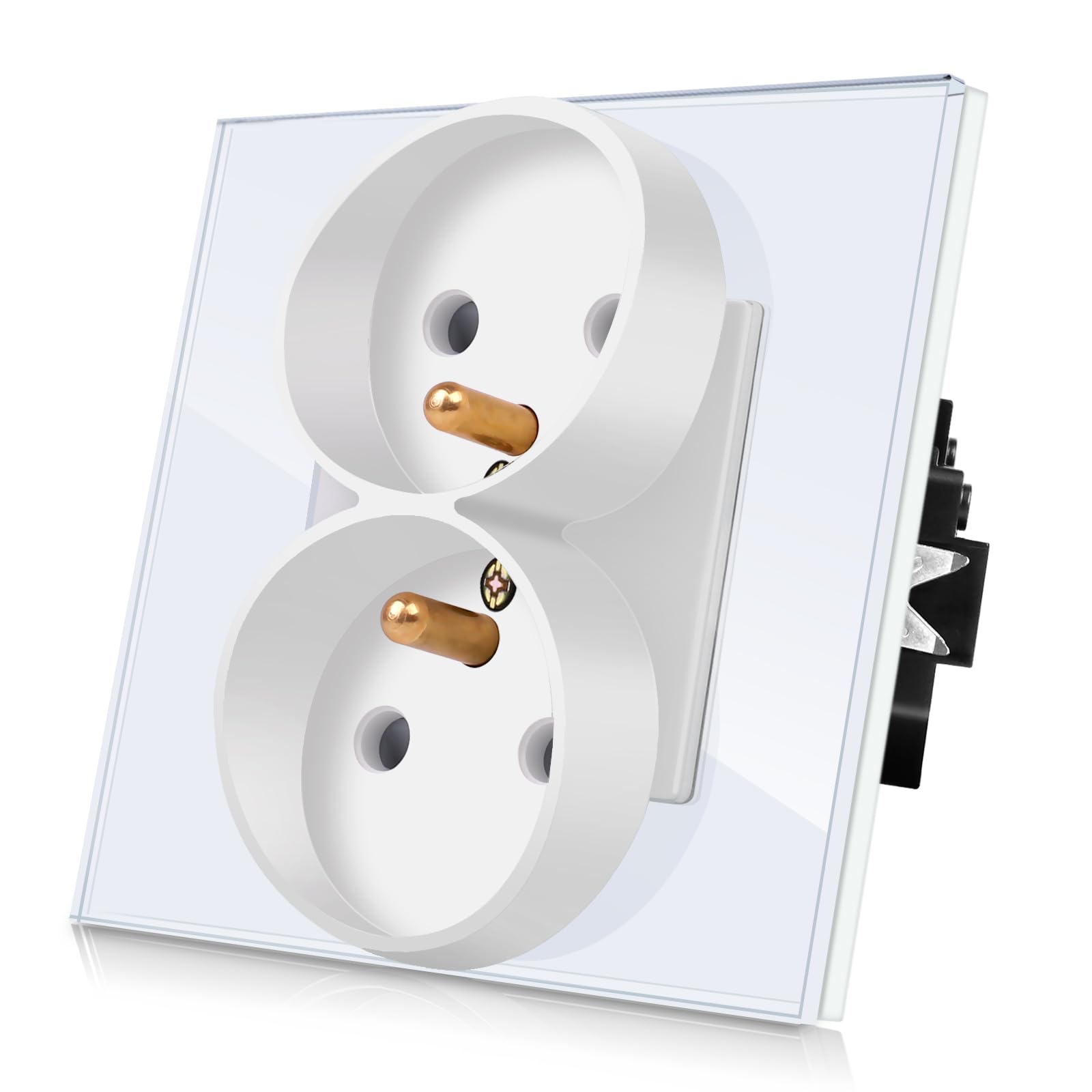 CNBINGO Double French Socket Flush-Mounted in wallbox - Screw and Claw Fixing - Standard Glass Socket - White - 86mm