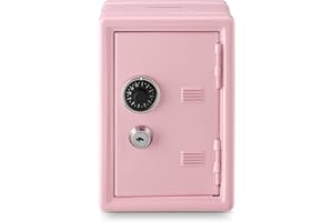 Younion Money Safe and Cash Lock Box, Mini Size Security Safe Box for Money Jewelry and valuables, 4.6"x 4.2"x 6.9" Pink
