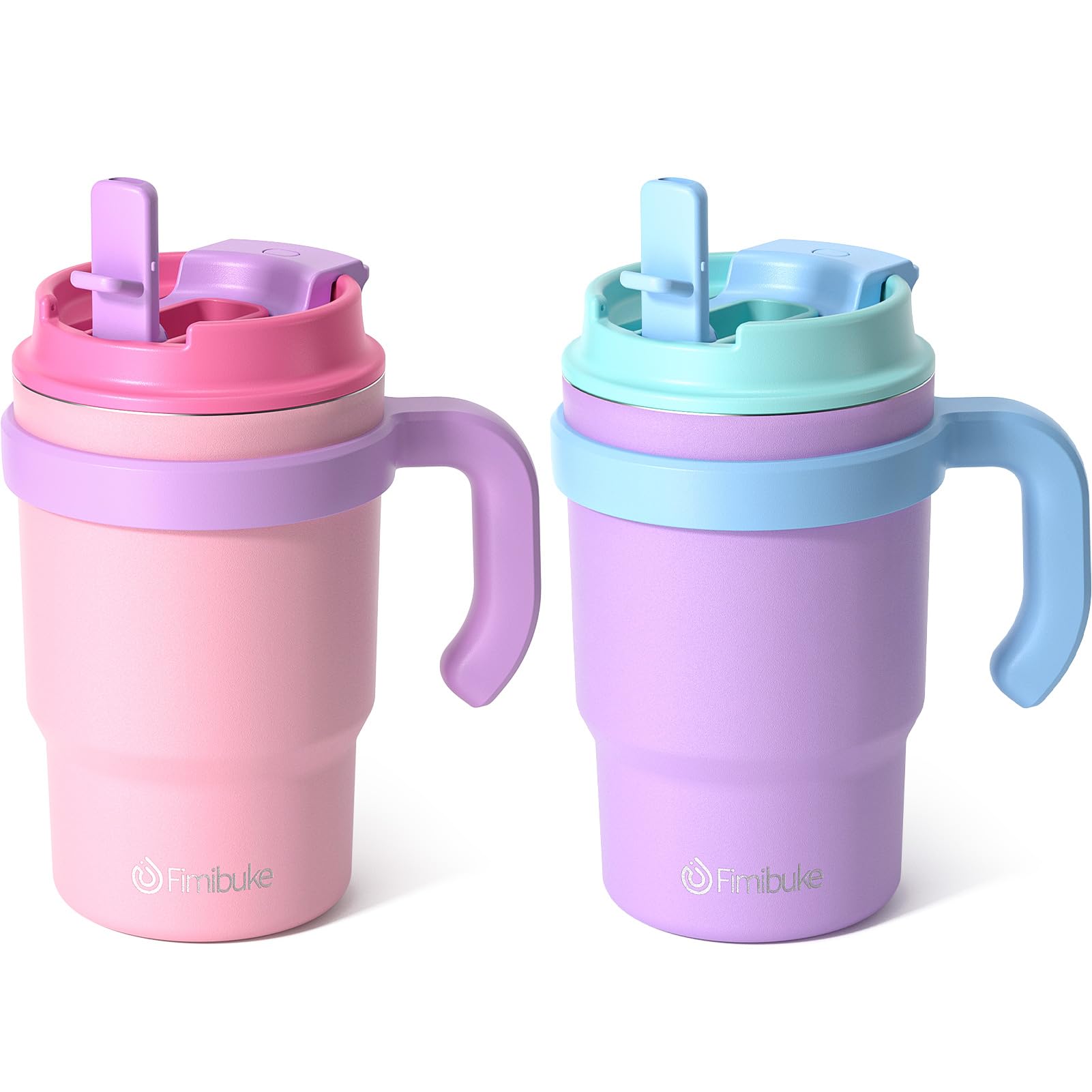 Photo 1 of ***CHIP IN PLASTIC AS SEEN IN PHOTO***Fimibuke 16oz Kids Insulated Tumbler with Handle & Straws - 2 Pack BPA FREE 18/8 Stainless Steel Toddler Cups with Sip/Swig 2-in-1 Lids, Leak Proof Kid Drinking Cup Travel Mugs for Children Boys Girls