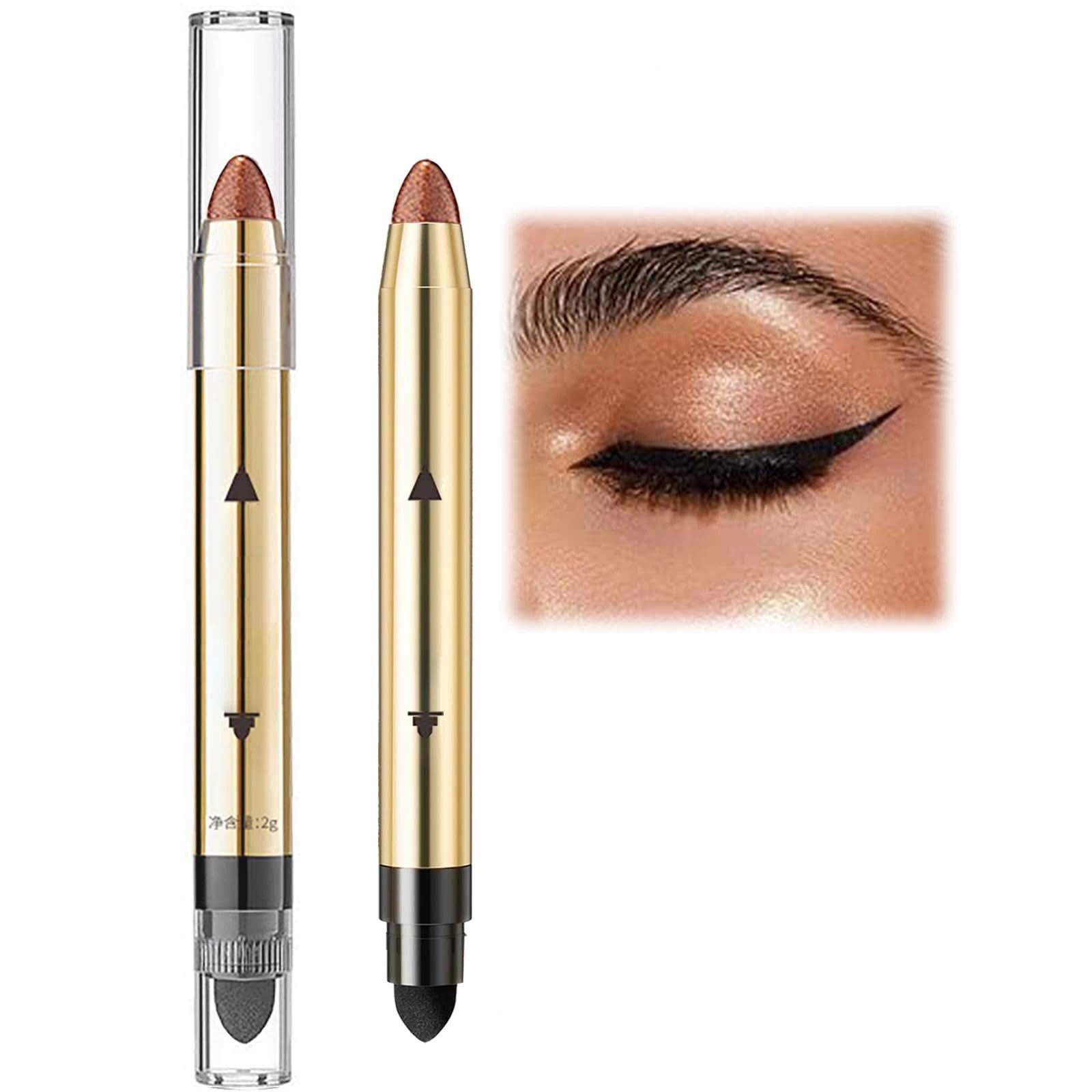Metallic Eyeliner Pencil and Glitter Eyeshadow Stick - Dual-Ended Brown Nude Shadow Crayon for Smoky Eye Makeup - Waterproof and Long-Lasting Cream Formula 1Pcs