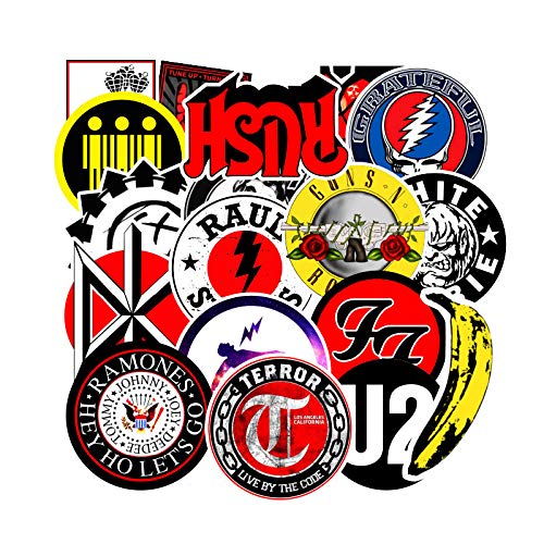 Band Stickers Rock and Roll Music Stickers, 100 Pcs/Pack Vinyl Waterproof Stickers for Personalize Laptop, Electronic Organ Guitar Piano Helmet Skateboard Luggage Graffiti Decals (Stickers - A1)