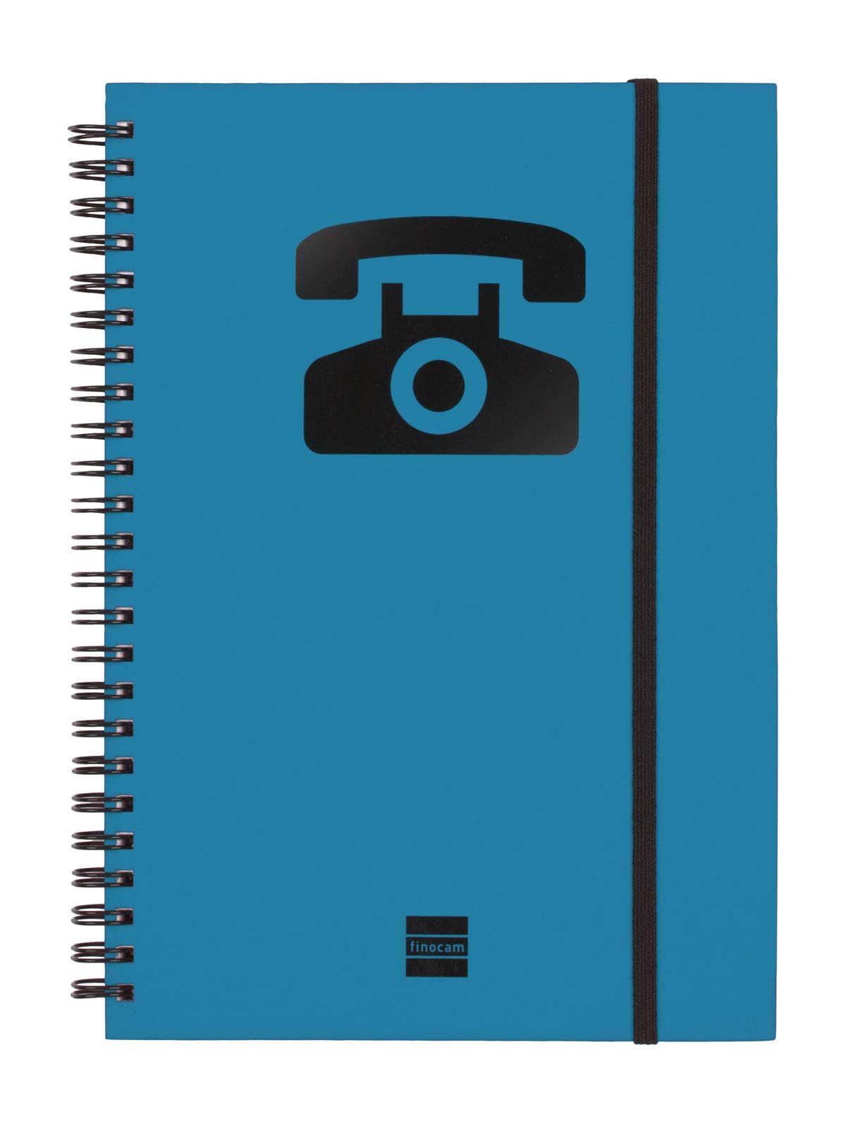 Finocam - Double spiral address book with elastic band closure | 48 sheets | A5 double spiral bound contacts organiser - colour Blue