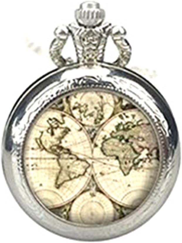 Antique World Map Pocket Watch Pendant, World Map Watch Necklace, Antique Map Jewelry, Map Resin Watch Pendant