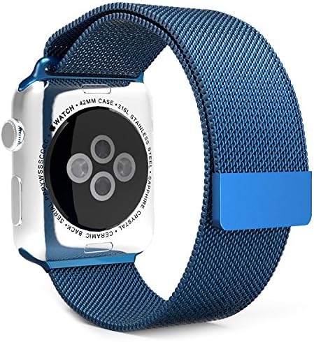 Apple Watch Band 42mm Wristband Fully Magnetic Closure Clasp Mesh Loop Milanese Stainless Steel iWatch Band for Apple Watch Series 3 Series 2 Series 1 Sport and Edition Blue