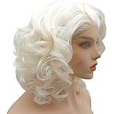 LUSHY BEAUTY Hair Synthetic Lace Front Wig Wavy Short 10inch Ivory White Heavy Density Realistic Wig