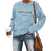 Lytiarul C'est La Vie Paris Sweatshirt For Women Oversized Graphic Crewneck Hoodie Casual Long Sleeve Shirt Pullover Tops