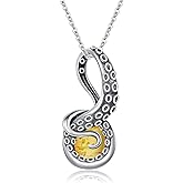 Shusukue Octopus Tentacles Necklace with Gemston 925 Sterling Silver Octopus Pendant for Women Ocean Jewelry Gift for Women