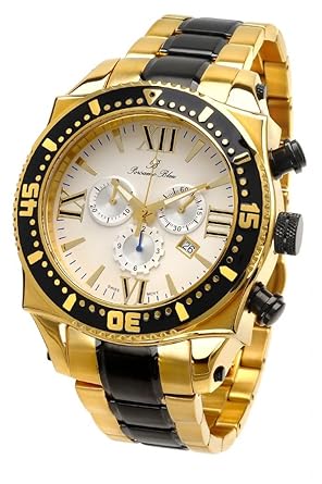 Luxury Milan G Stainless Steel Gold Tone and Back Mens Watch 072Cmis
