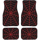 LONSANT Spider Web Car Floor Mats Set of 4,Black Background with Red Spiderweb Halloween Pattern Vehicle Front Rear Carpets Mats Universal Car Rugs Bright Cobweb Pattern Car Accessories for Car Truck