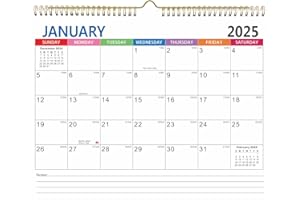 MOSA BEAR 2025-2026 Wall Calendar,8 Monthly Calendar from Jan. 2025 to Jun. 2026, 15" x 12" Hanging Colorful Calendar with Spiral Binding，Monthly Calendar with Ruled Blocks, Thick Paper, Holidays, To-do ＆ Notes