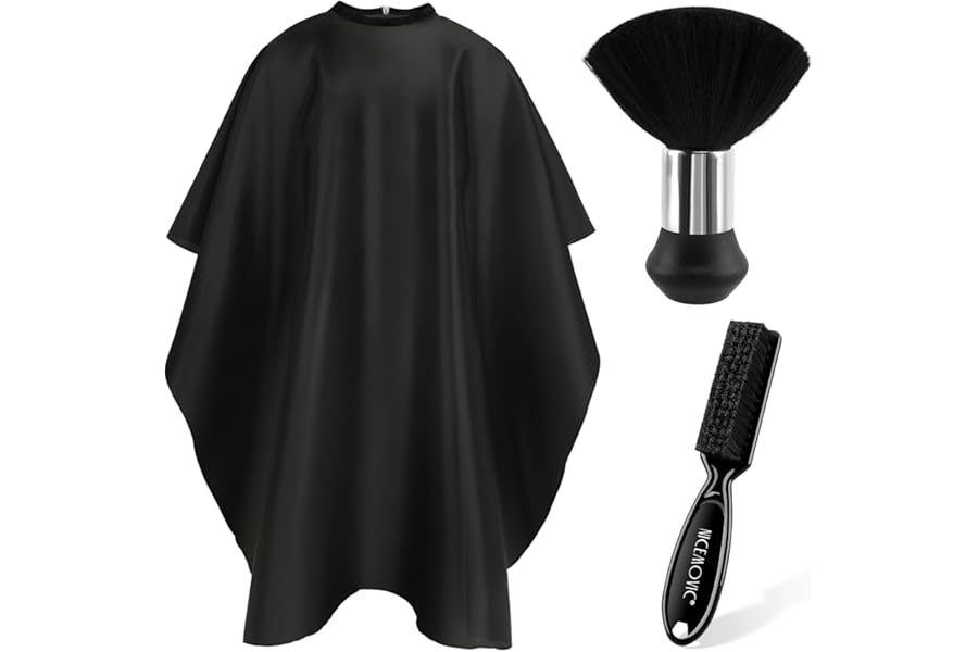NICEMOVIC Hair Cutting Barber Cape with Neck Duster Brush and Barber Brush, Professional Barber Accessories Cleaning Supplies for Salon Haircut Styling (Black)