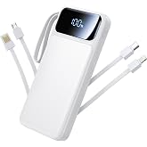 Power Bank, Portable Charger with Built in Cable Fast Charging Battery Pack | 10000mAh 22.5W Slim 6 Outputs 3 Inputs LED Display Phone Charger for iPhone Samsung Pixel Moto iPad Travel Essential Gift