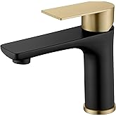 SUMERAIN Modern 304 Stainless Steel Bathroom Faucet Lead-Free Vanity Sink Faucet Black&Gold Single Handle Washbasin Faucet