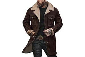 YSERB Trench Coat Men Western Cowboy Vintage Suede Jacket Faux Leather Winter Long Jackets Retro Plush Collar Zip Up Outwear