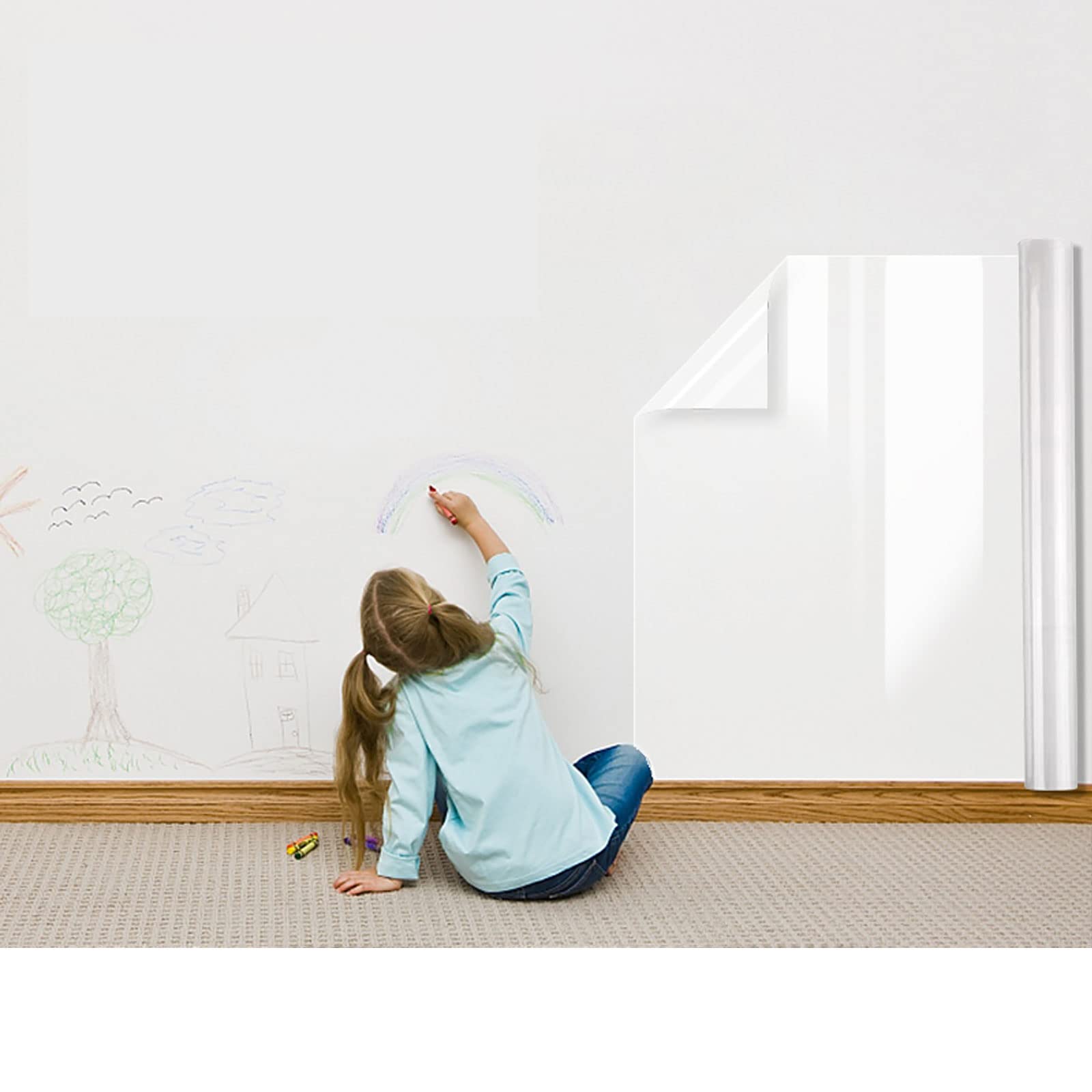 Snkxu Clear Wall Protector Contact Paper Electrostatic Adsorption Removable Kids to Write Board Dry Erase Kitchen Waterproof Backsplash Heat Resistant Transparent Sticker Wallpaper (15.7X78.7 Inches)