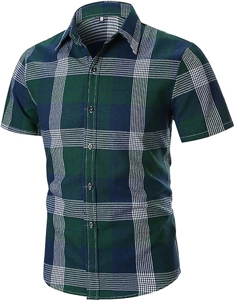 Amazon Chenshiba Jp メンズパーティーファッションチェックシャツシャツプリント半袖ボタンダウンシャツ Green L シャツ 通販